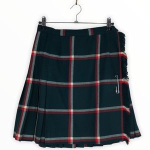60’s Vintage Dark Green Wool Plaid Kilt Skirt